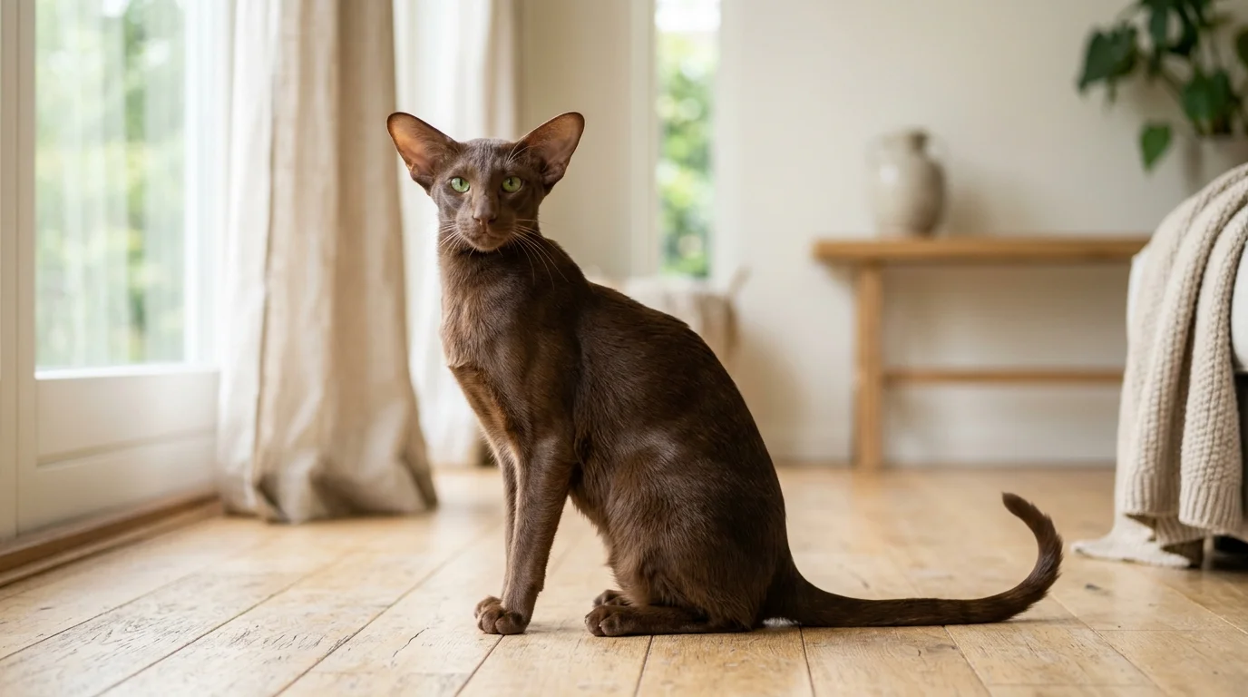 Oriental Shorthair cat in Scandinavian home setting