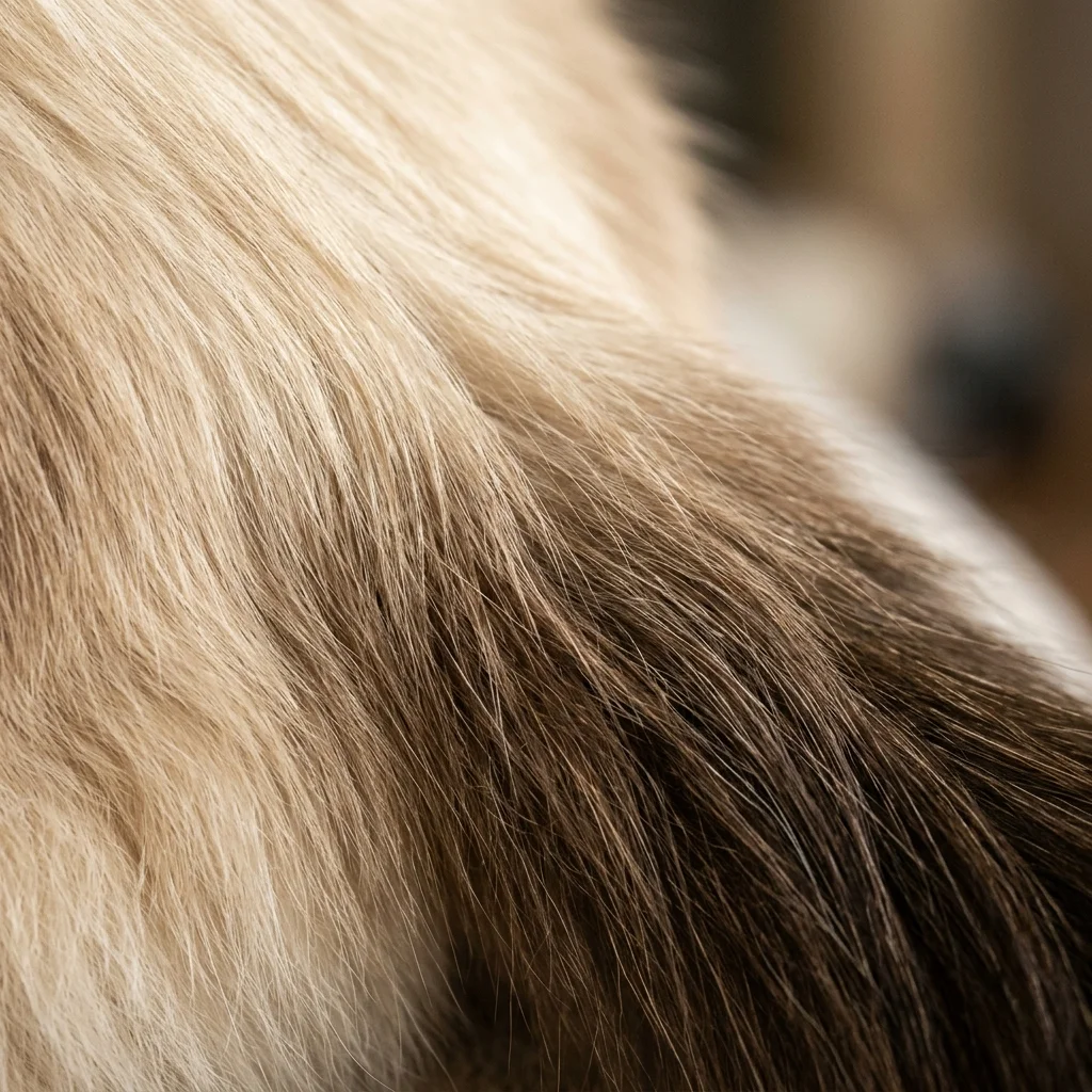 Macro closeup of Ragdoll coat showing colorpoint pattern and silky texture