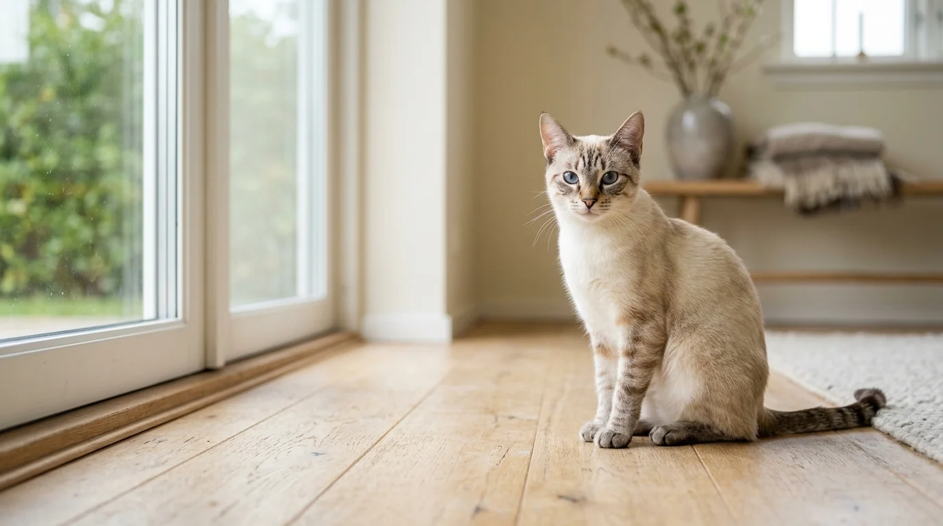 Colorpoint Shorthair cat in bright Scandinavian home setting